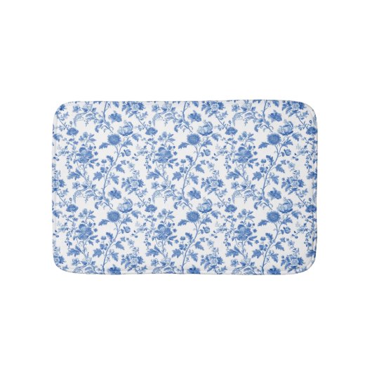 Blue White Floral Toile Pattern  Badematte (Vorderseite)