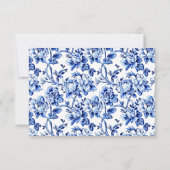 Blue & White Floral Toile Wedding RSVP Karte (Rückseite)