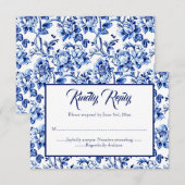 Blue & White Floral Toile Wedding RSVP Karte (Vorne/Hinten)