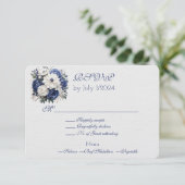 Blue White Floral Wedding Bouquet Response Card RSVP Karte (Stehend Vorderseite)