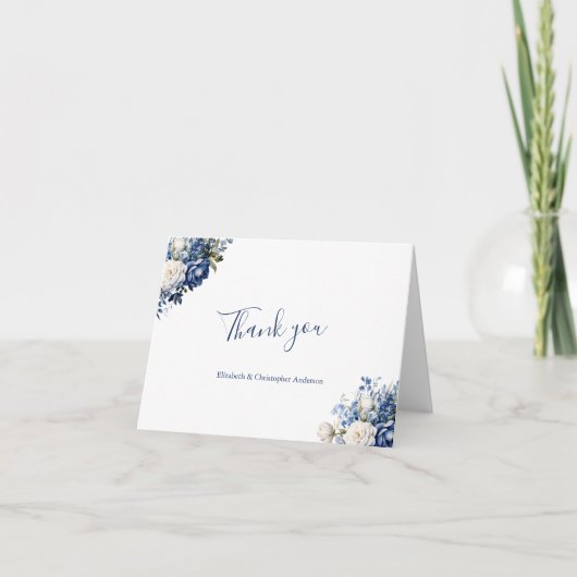Blue White Floral Wedding Brautparty Dankeskarte (Vorderseite)