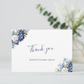 Blue White Floral Wedding Brautparty Dankeskarte (Stehend Vorderseite)