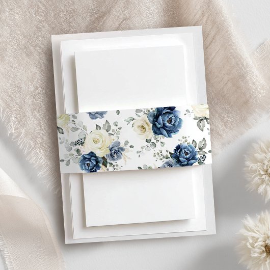 Blue White Floral Wedding Elegante Rose Einladungsbanderole