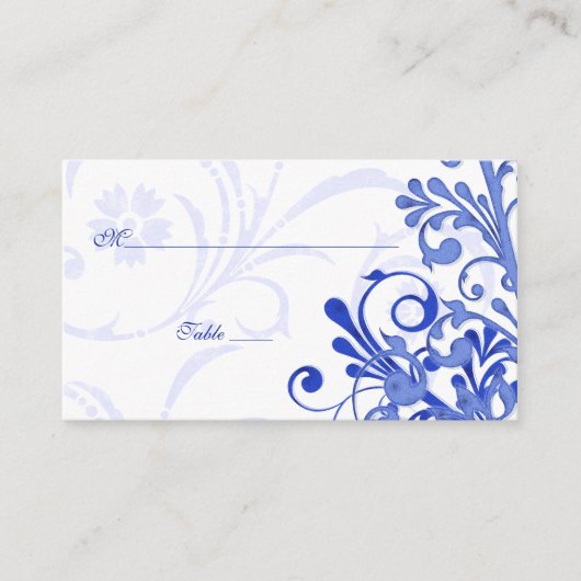 Blue & White Floral Wedding Place oder Escort Card Platzkarte (Vorderseite)