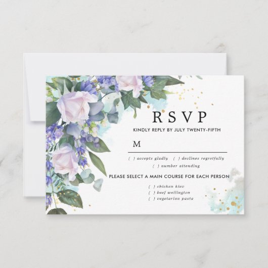 Blue White Floral Wedding RSVP Card, Optionen zum (Vorderseite)