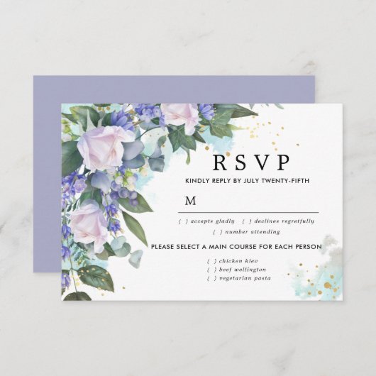 Blue White Floral Wedding RSVP Card, Optionen zum (Vorne/Hinten)