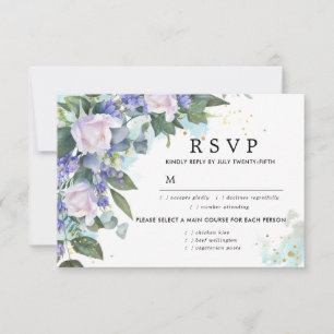 Blue White Floral Wedding RSVP Card, Optionen zum Karte