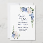 Blue White Floral Wedding Save the Date (Vorderseite)