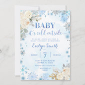 Blue & White Floral Winter Baby Showflake Einladung (Vorderseite)