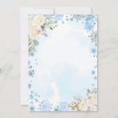 Blue & White Floral Winter Baby Showflake Einladung (Rückseite)