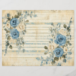 Blue White Florals Vintag Scrapbook Journal Paper