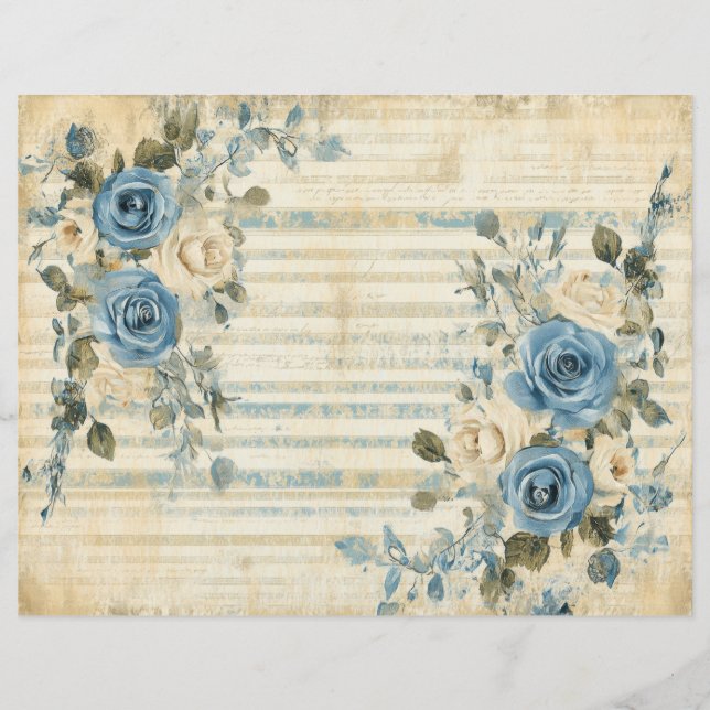Blue White Florals Vintag Scrapbook Journal Paper (Vorderseite)