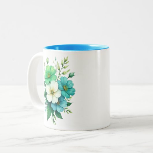 Blue White Flowers Bouquet-57453 Zweifarbige Tasse (Vorderseite Links)