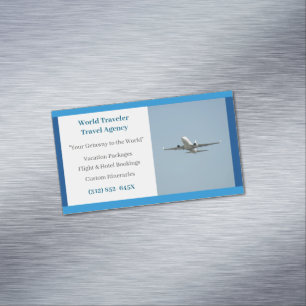Blue White Flugzeug Agent Airplane Travel Agency Magnetische Visitenkarte