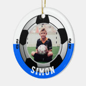 Blue White Foto Soccer Einseitig Keramik Ornament (Links)