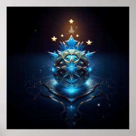 Blue White Fractal Design With Stars Poster