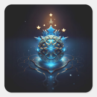 Blue White Fractal Design With Stars Quadratischer Aufkleber