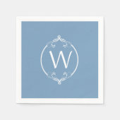 Blue White Frame Monogram Paper Napkins Serviette (Vorderseite)