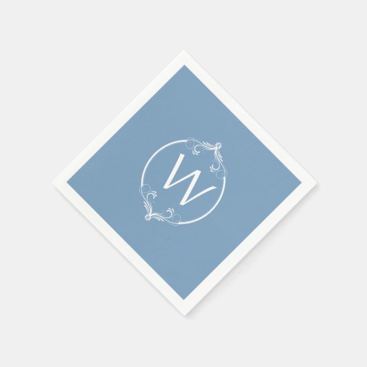 Blue White Frame Monogram Paper Napkins Serviette (Ecke)