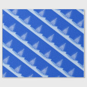 Blue White Frohe Weihnachtsbaummuster mit Sternen Geschenkpapier (Flach)