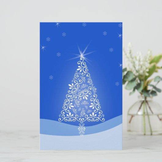 Blue White Frohe Weihnachtsbaumstars Night Light Briefpapier (Stehend Vorderseite)