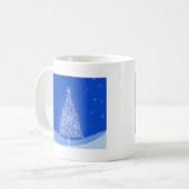 Blue White Frohe Weihnachtsbaumstars Night Light Kaffeetasse (Vorderseite Links)