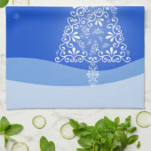 Blue White Frohe Weihnachtsbaumstars Night Light Küchentuch (Gefaltet)