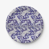 Blue White Fun Bunny Rabbit Tile Paisley Garden Pappteller (Vorderseite)