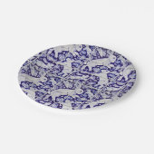 Blue White Fun Bunny Rabbit Tile Paisley Garden Pappteller (Schrägansicht)