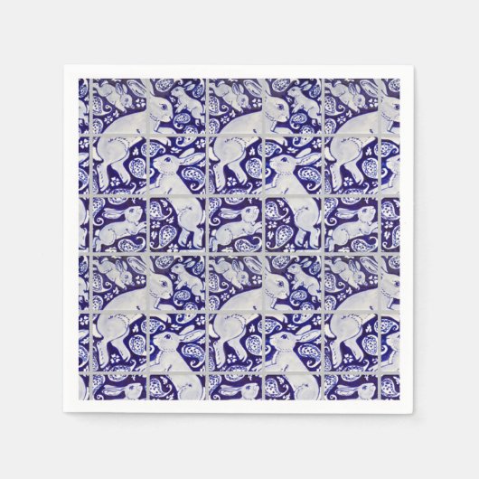 Blue White Fun Bunny Rabbit Tile Paisley Garden Serviette (Vorderseite)