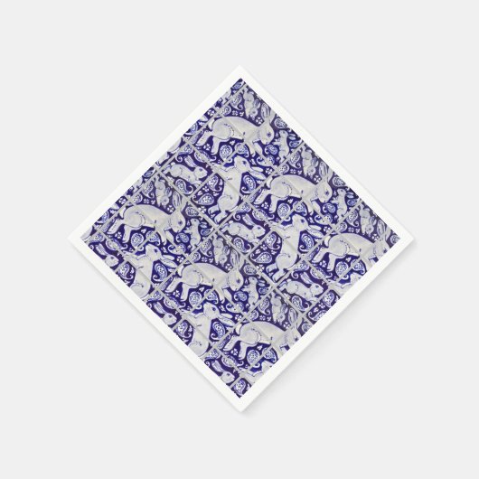 Blue White Fun Bunny Rabbit Tile Paisley Garden Serviette (Ecke)