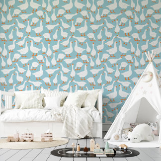 Blue White Fun Geese Seamless Pattern Tapete