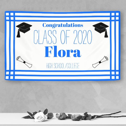 Blue White Geometric Graduation Party Banner