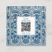 Blue White Geometric QR Code Social Media Icons Quadratische Visitenkarte (Vorderseite)