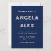 Blue White Geometric Retro Names Wedding Einladung (Vorderseite)
