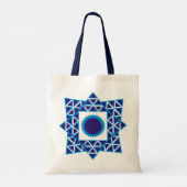 Blue White Geometric Triangle Star Mandala Tragetasche (Rückseite)