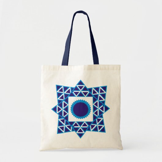 Blue White Geometric Triangle Star Mandala Tragetasche (Vorne)