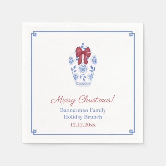 Blue White Ginger Jar Red Ribbon Holiday Party Serviette (Vorderseite)