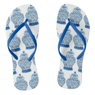 Blue White Ginger Jar Thongs Flip Flops Badesandalen