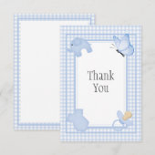 Blue White Gingham Baby Dusche Dankeskarte (Vorne/Hinten)