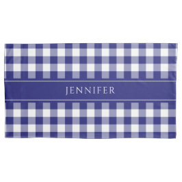 Blue & White Gingham Bauernhof Muster Name Pillo Kissenbezug