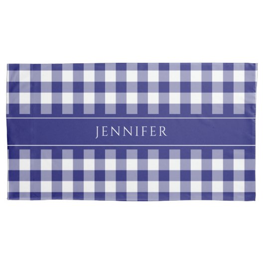 Blue & White Gingham Bauernhof Muster Name Pillo Kissenbezug (Vorderseite)