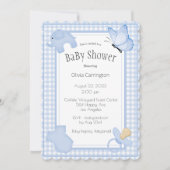 Blue White Gingham Boy Baby Dusche Einladung (Vorderseite)