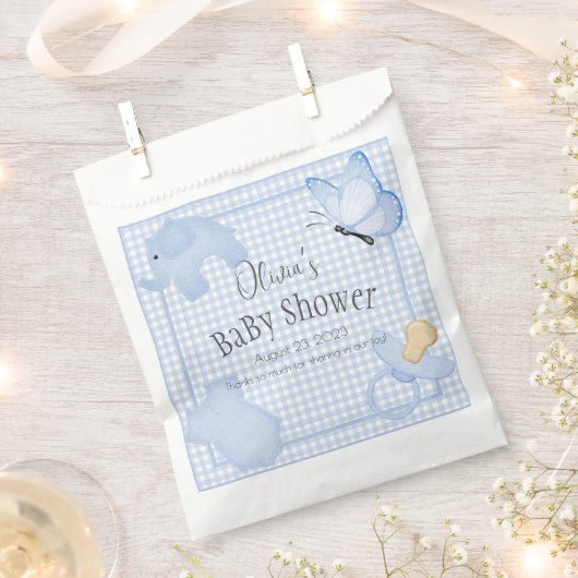 Blue White Gingham Boy Baby Dusche Geschenktütchen (Ausgeschnitten)