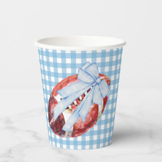 Blue & White Gingham Football Bow Cups Pappbecher