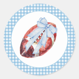 Blue & White Gingham Football Bow Sticker