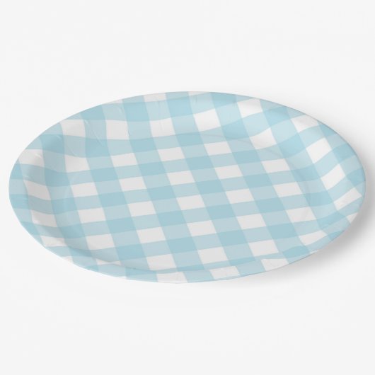 Blue & White Gingham Kariert Paper Teller (Schrägansicht)