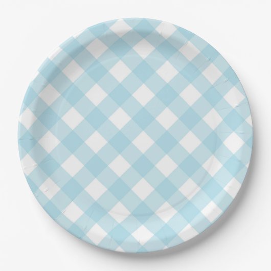 Blue & White Gingham Kariert Paper Teller (Vorderseite)