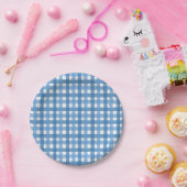 Blue & White Gingham Karo Babydusche Papierplatte Pappteller (Party)