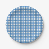 Blue & White Gingham Karo Babydusche Papierplatte Pappteller (Vorderseite)